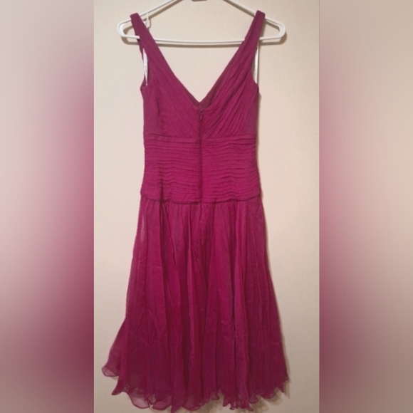 Anthropologie Tadashi Shoji Magenta 100% Silk Shutter Pleat Dress 0 - Picture 3 of 5
